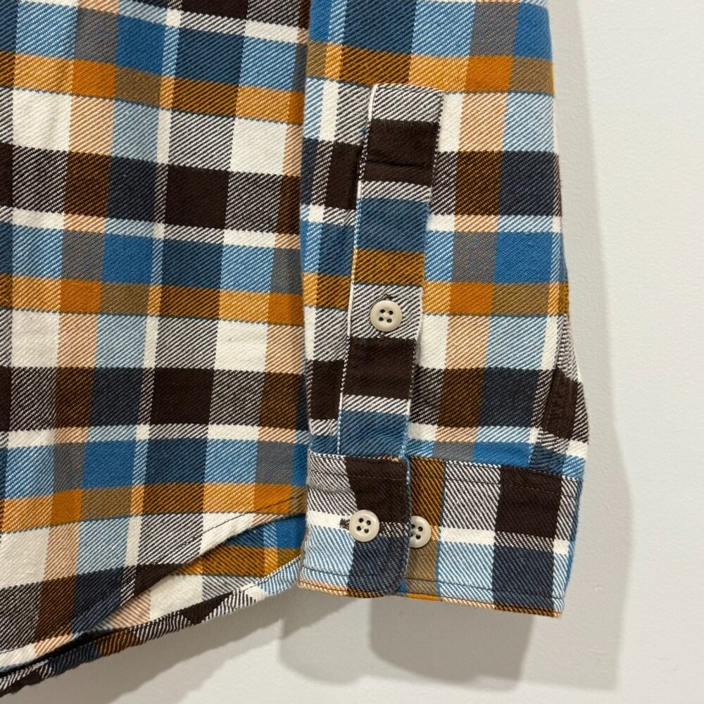 Filson Mens Vintage Flannel Work Shirt Brown Cream Ochre Blue Plaid Size M NWOT - Picture 2 of 10